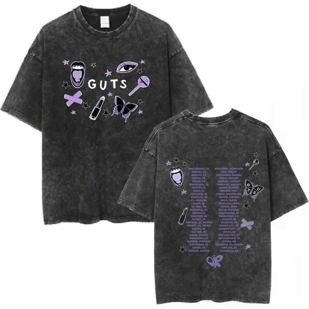 Guts 2024 World Tour Sour Vampire Vintage Washed T Shirts Men Women Fashion Casual T-shirts Cotton Loose T-shirt Fans Gift Tops X241228