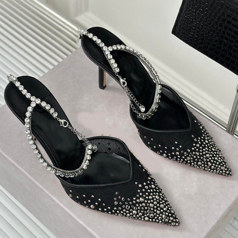 Rhies Mesh Women Pumps Sexy Ankle Strap Crystal Pendant Thin High Heels Fashion Spring Summer Wedding Prom Shoes
