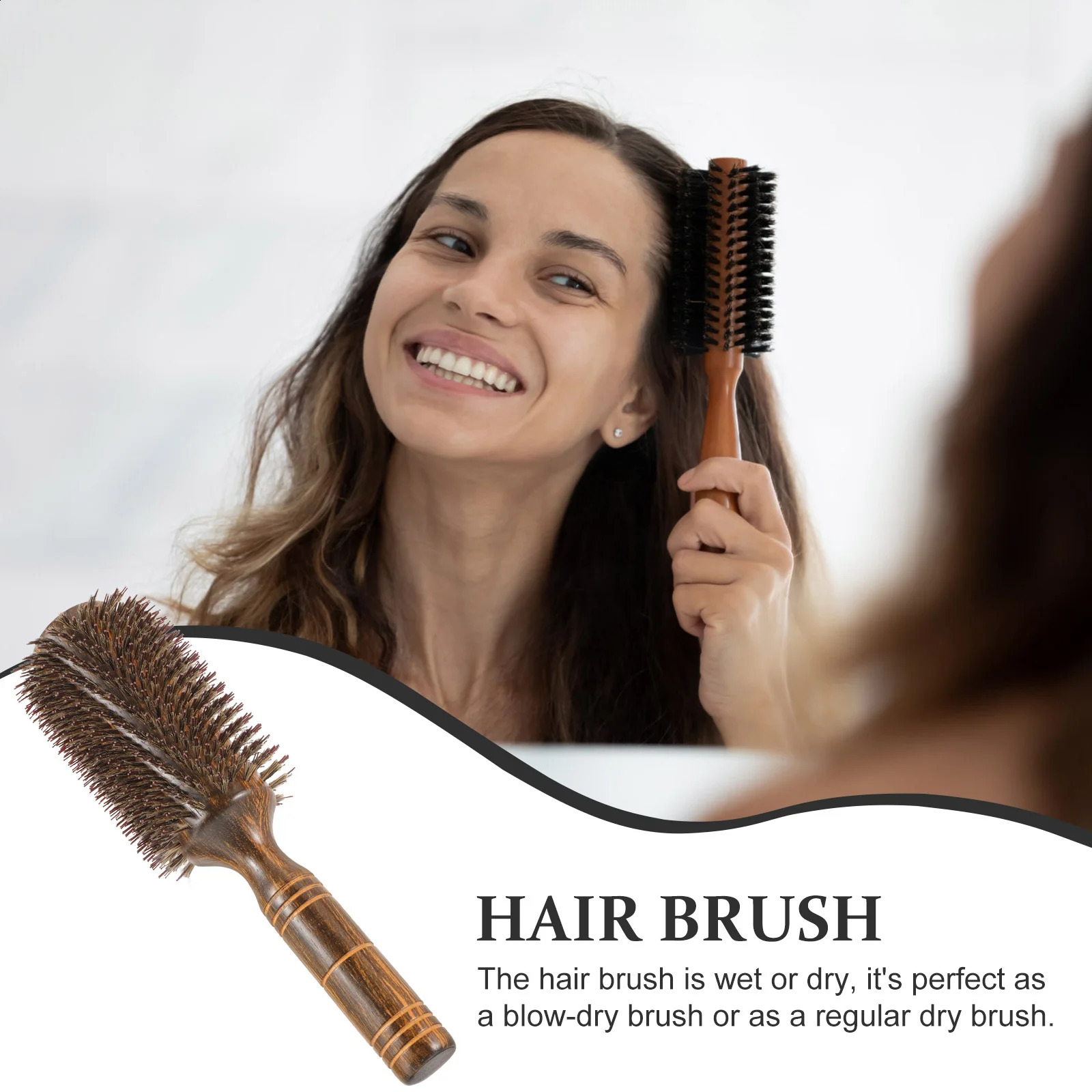 Pig Bristle Curling Comb Curly Hair Styling Brush Blow-dry Hairbrushes for Women Drying Oversized Wood 250103