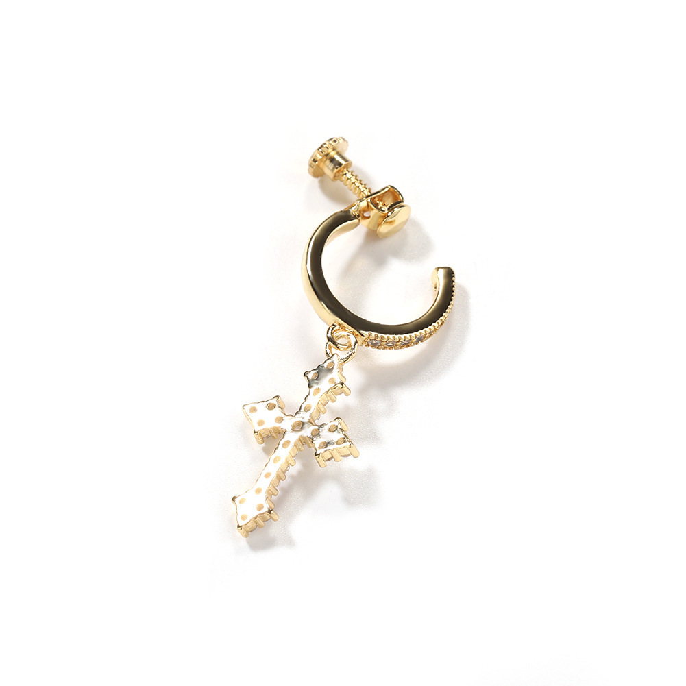 Hip Hop Spiral Buckle Cross Earrings For Men Versatile Street Punk Rock Rapper Ear Ring 14k Gold Prong Cubic Zirconia Nightclub Piercing Earrings Jewe