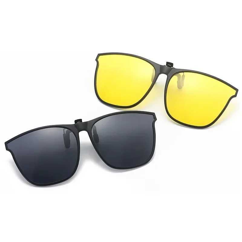 Fashion Polarized Flip-up Sunglasses Retro Big Size Square Clip-on Sunglasses Vintage Clip Glasses Night Vision Driving GogglesXJ241228