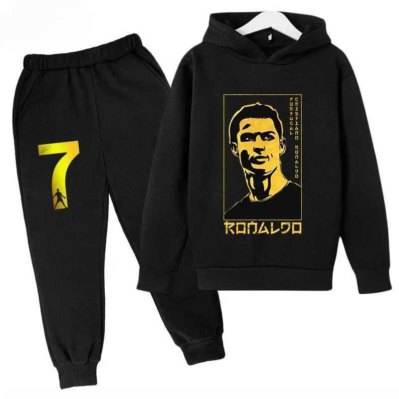 Sweatshirt Pants 2-piece Set for Boy and Girl Kid Sports Hoodie Set Ronaldo Avatar Printed Children Clothes Baby Set Sportsuit X241228