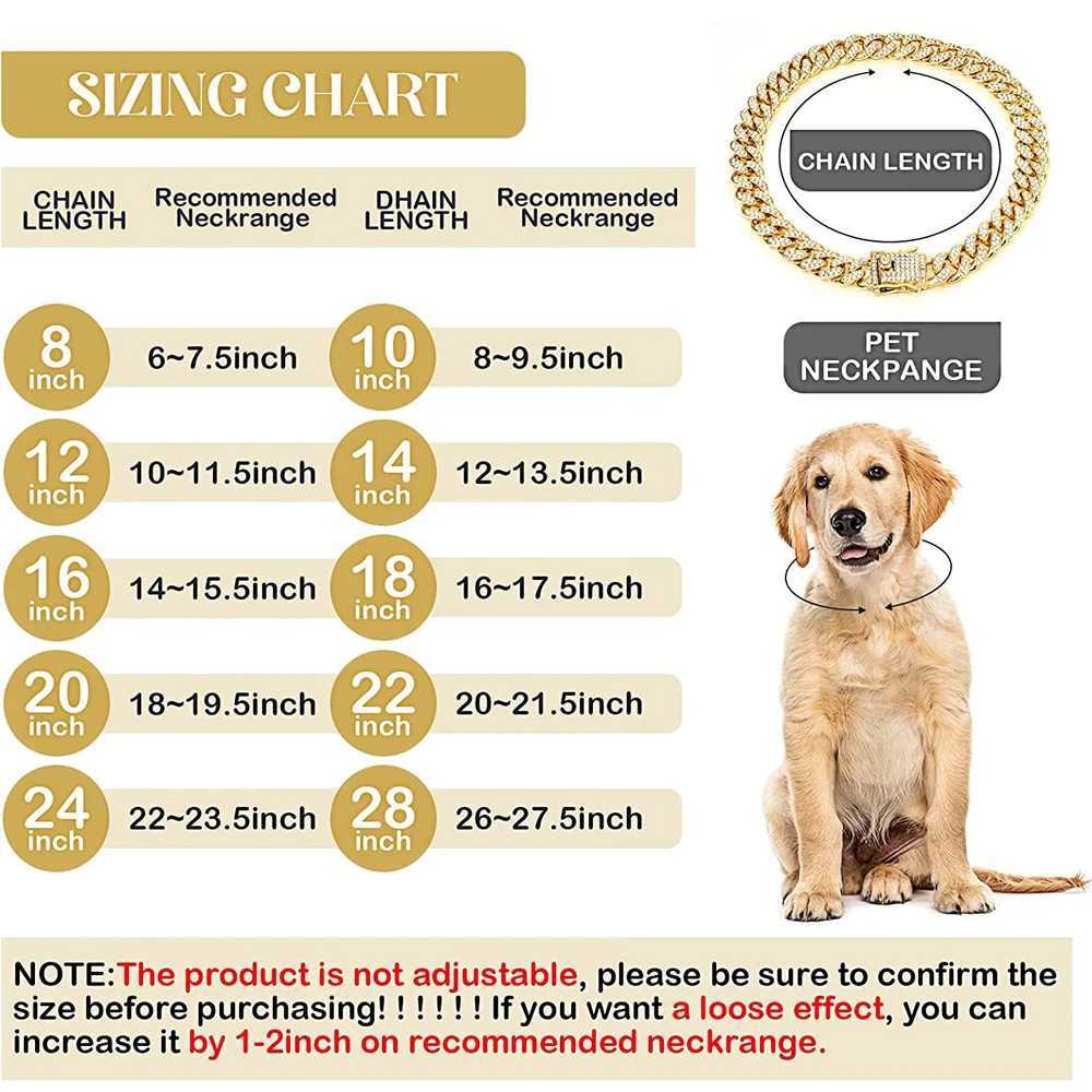 Luxury Gold Dog Chain Necklace Cuban Chain Link Necklace for Small Medium and Large Dogs Pet Necklace Jewelry Crystal Accessories M241228