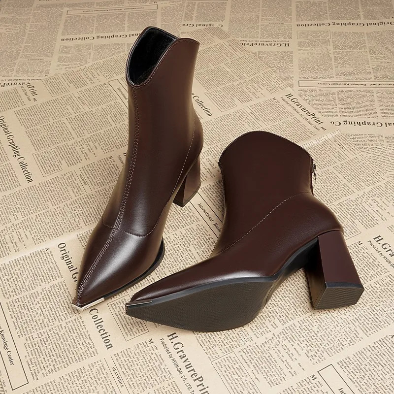 selling pointed toe thick heel high quality ankle boots for women winter high heels women shoes tacones 241228