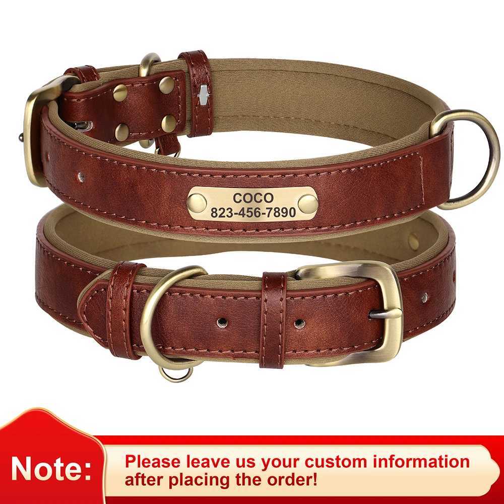 Customized Dog Collar Leash Custom PU Leather Dog Tag Collars Free Engraved Nameplate For Small Medium Large Dogs Pitbull M250326