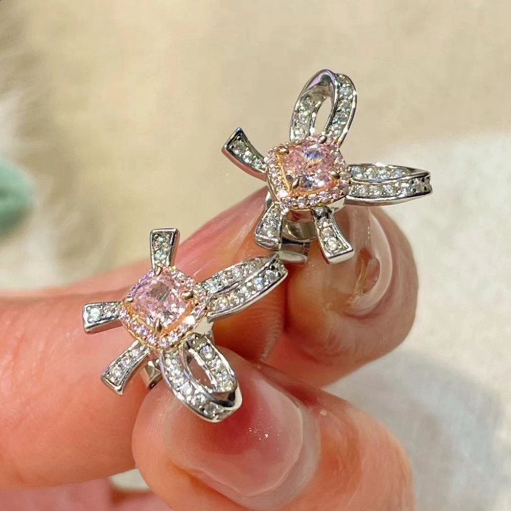 Wong Rain 925 Sterling Silver Crushed Ice Cut Lab Sapphire High Carbon Diamond Gemstone Bowknot Ear Studs Earrings Fine Jewelry 241226