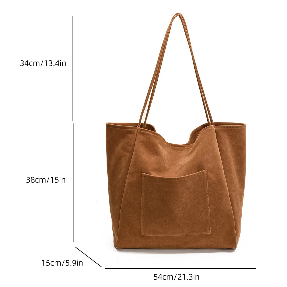 Women Suede Tote Bag Large Capacity Top Handle Purse with External Pocket Purses and Handbags Commuting for Work Travel 241227