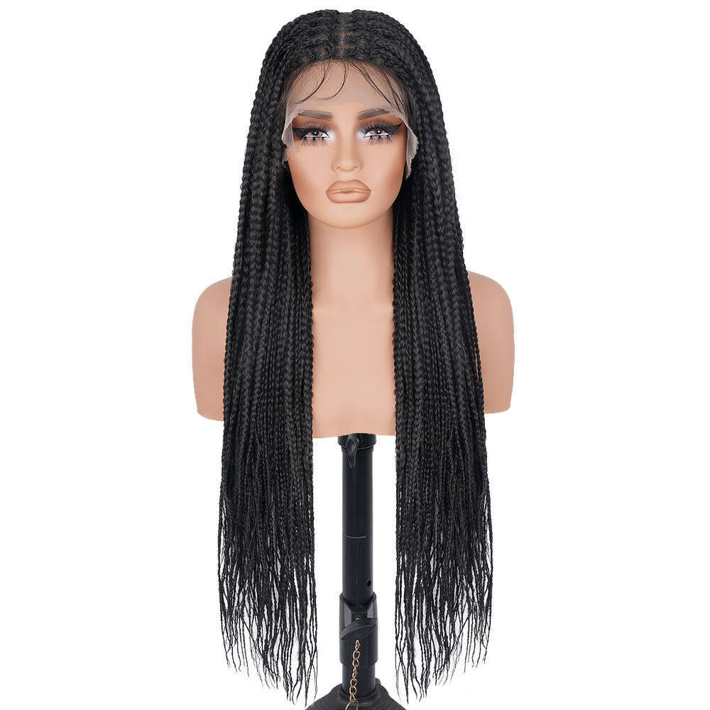 13X4 Front Synthetic Wig Pre Woven Knotless Box Shaped High-Definition Transparent Lace Braid Kq2 Kq2