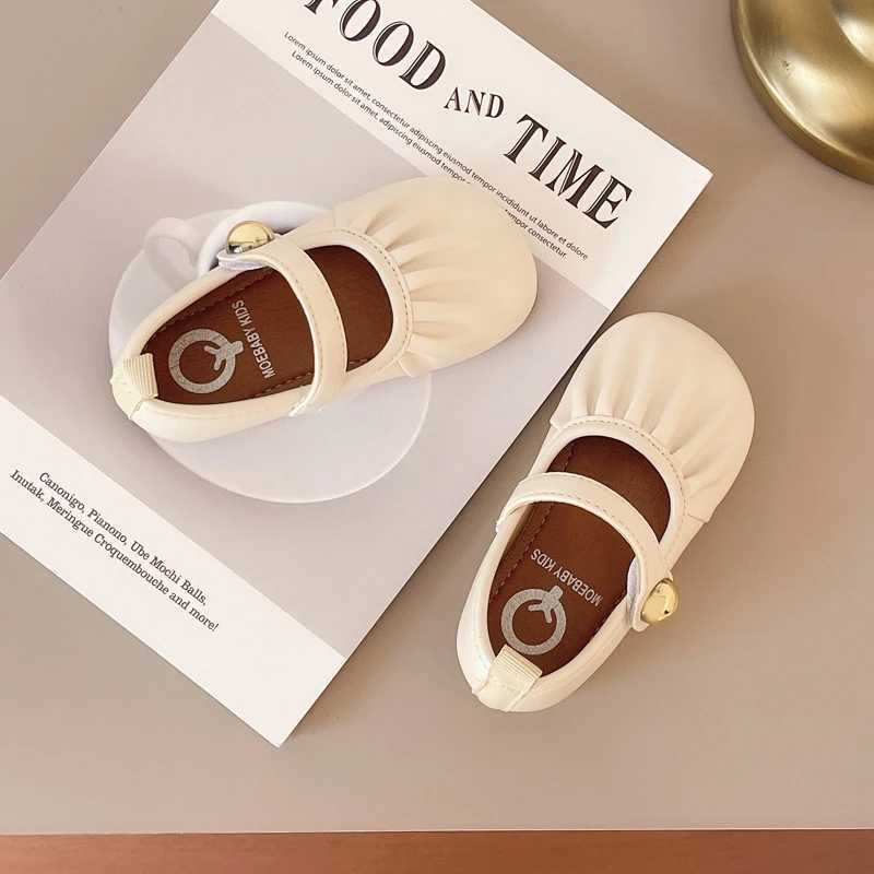 Unishuni Girls Elegant Shoes Princess Mary Jane Ballet Apartment Wrinkle Design Childrens Soft soled Casual Shoes Childrens PU Leather Shoes W241228