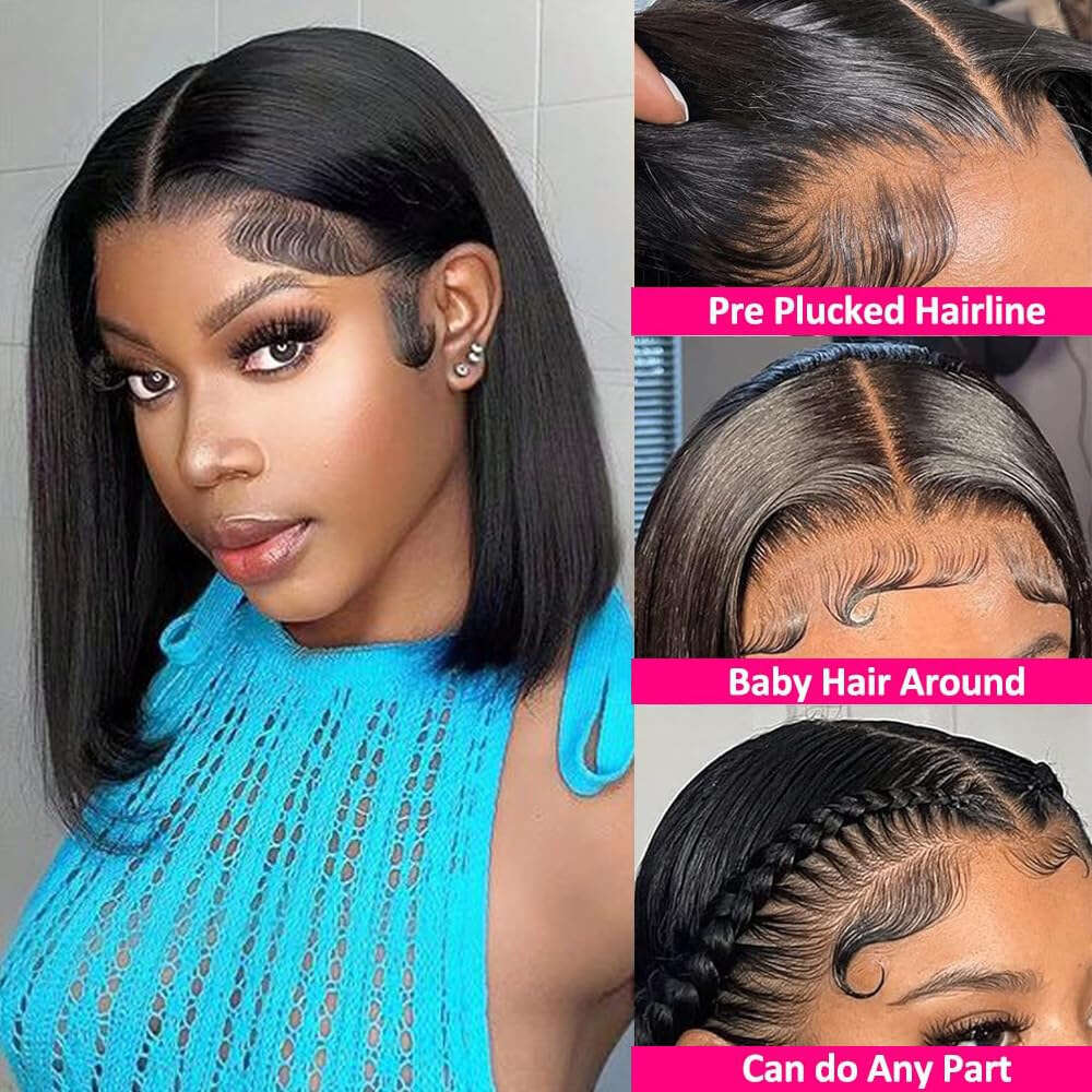 Female 13 * 4 Front Lace Wig Black Short Straight Real Hair Headband Kq2 Kq2