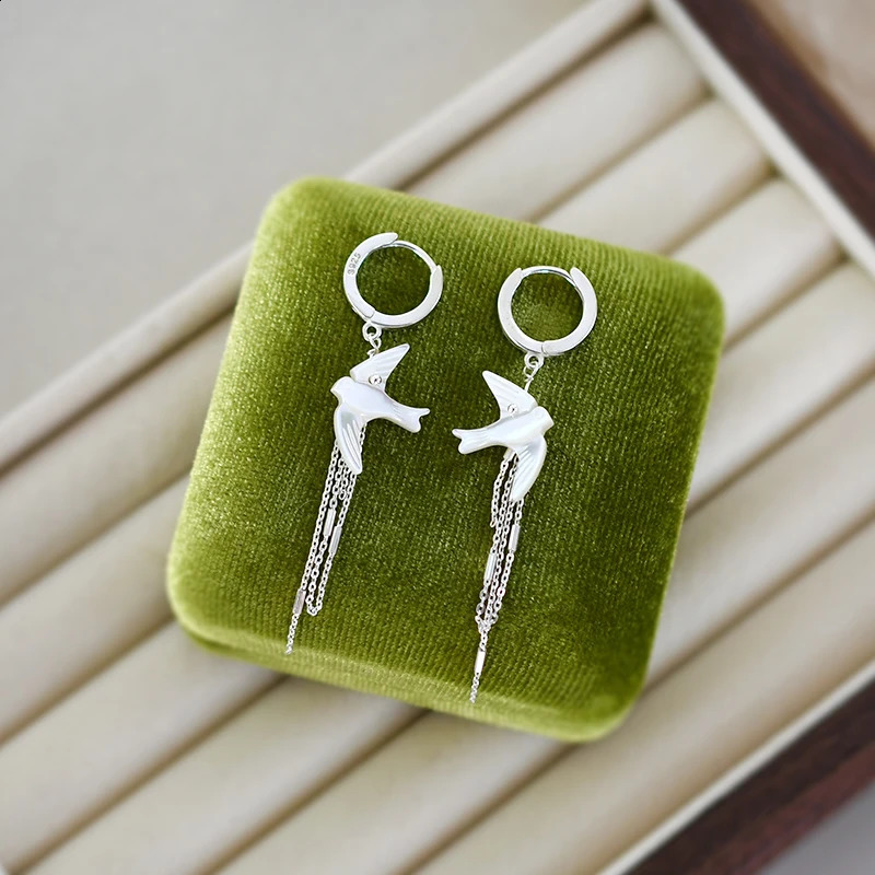 ASHIQI 925 Sterling Silver Natural Shell Bird Long Earrings Jewelry for Women Girls Spring Summer 241226