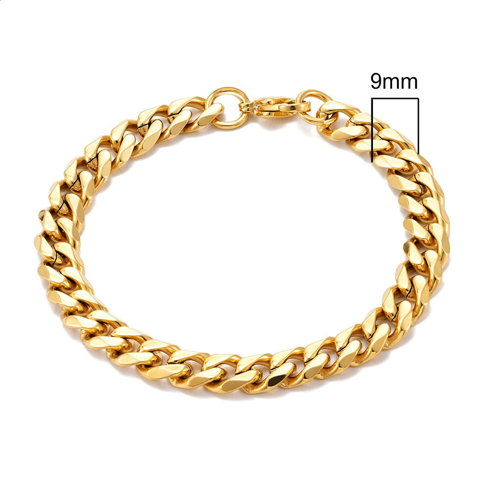 MKENDN Mens Simple 311mm Stainless Steel Gold Plated Dainty Curb Cuban Link Chain Bracelets for Women Stacking Jewelry 241223