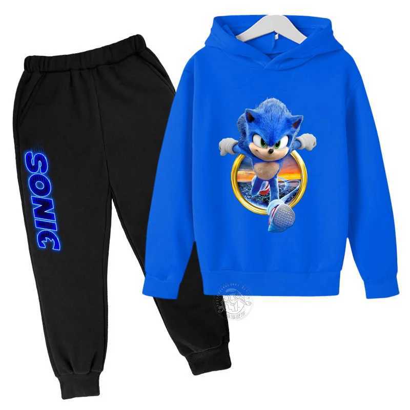 Boys Girls Clothing Casual Sonic- Hoodie Set Kids 2pcs Sets Spring Autumn Toddler Cartoon Hooded +pants Tracksuit Girls Clothes X241228