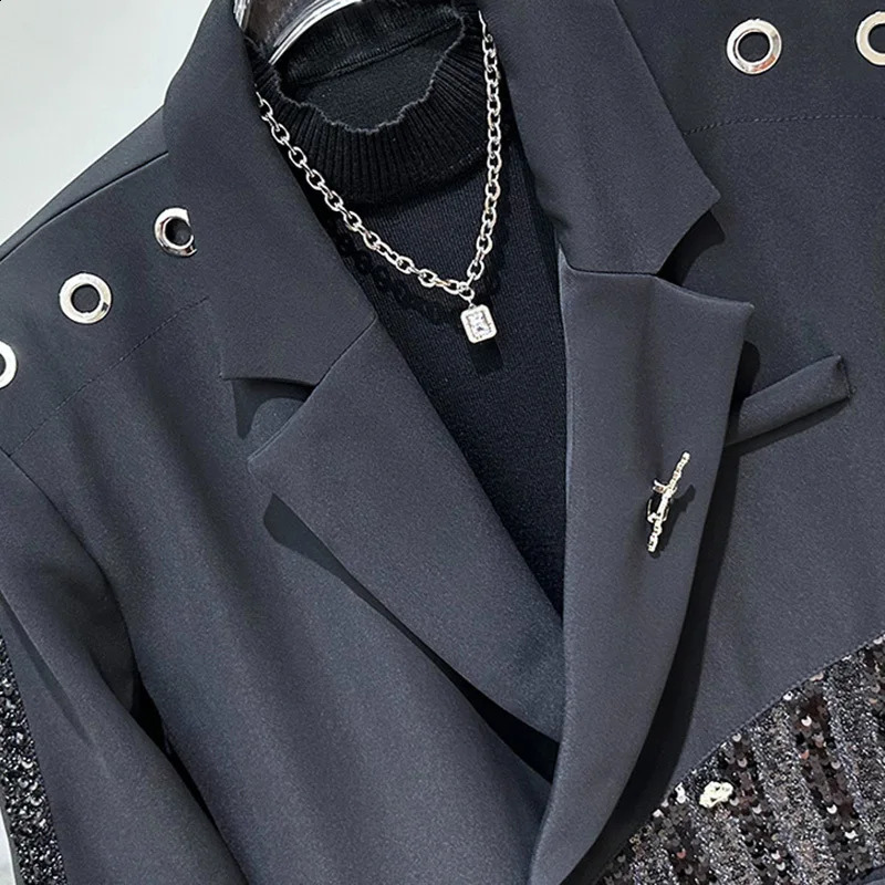 PFHQ Fashion Metal Ring Decorative Glitter Splicing Set Jacket Korean Splicing Long Sleeve Mens Top 21Z6071 241227