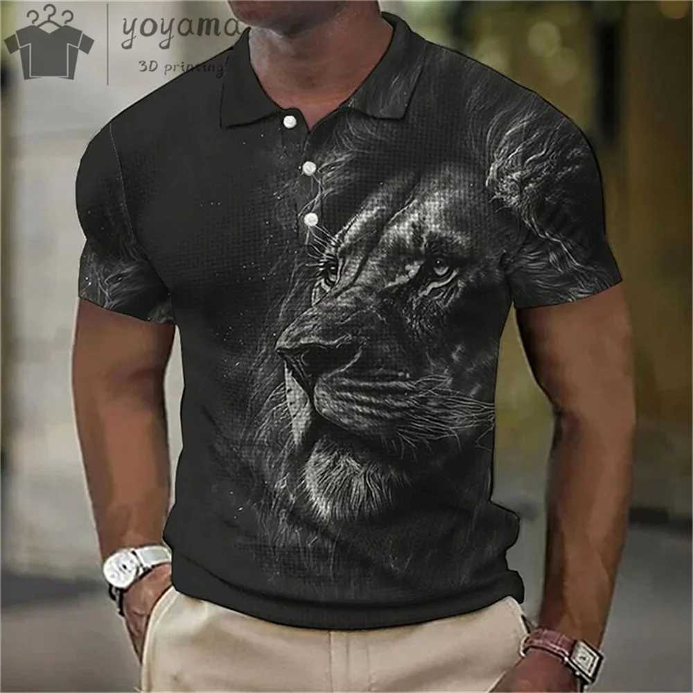 Summer Men shirt Shirt Animal Print 3D Simple Lapel Mens Shirts Lion Print Mens Short Sleeve Shirts Casual Mens Clothing Tops X241228