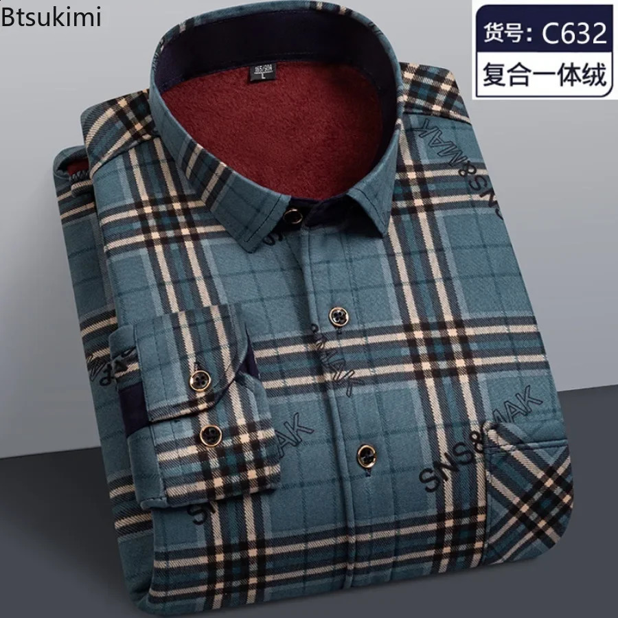 Flannel Men Shirt Autumn Winter Male Long Sleeve Plaid Shirt Thick Fleece Lined Soft Casual Flannel Warm Dress Shirt Male 241223