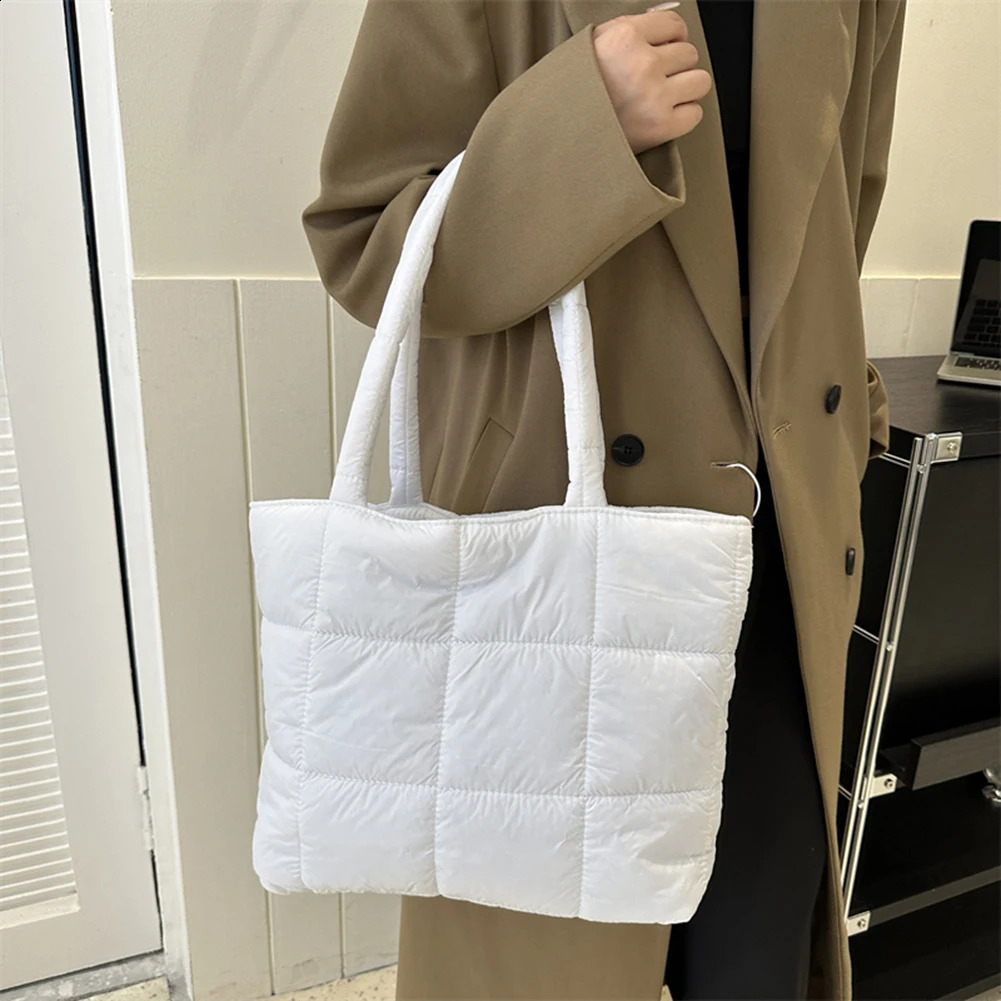 Women Padded Shoulder Bag Large Capacity Top Handle Bag Fashion Space Pad Cotton Puffer Tote Handbag Quilted Shopper Bag 241227