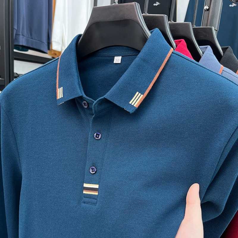 High-grade Autumn and Winter Pure Cotton Mens Classic Fashion Business Casual Korean Version Lapel Striped Design shirtT Shirt X241228