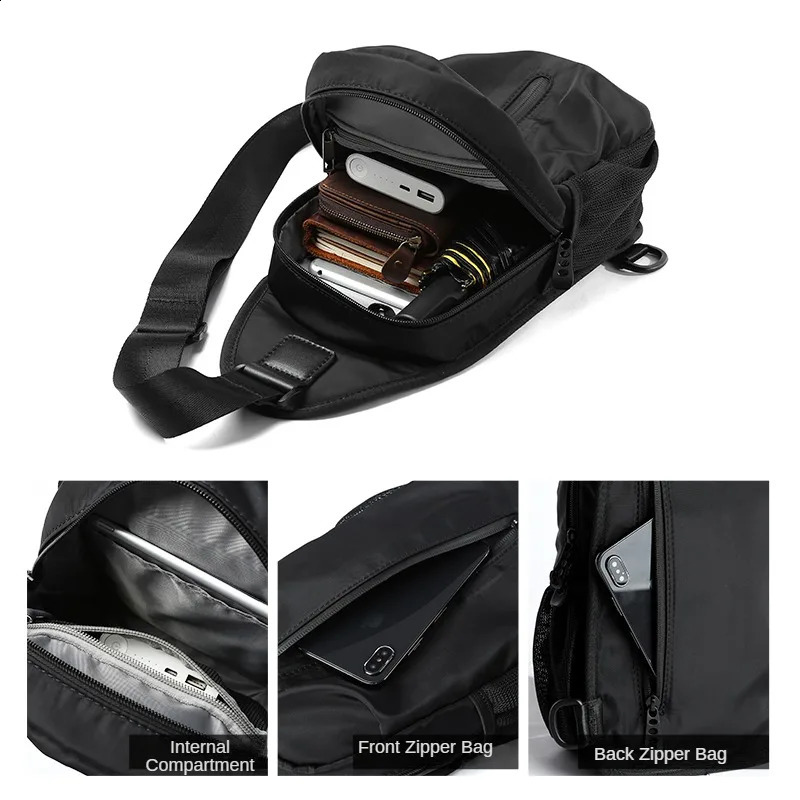 Waterproof Chest Bag Pouch for Man Nylon Casual Commute Simple 9.7 iPad Sling Bag Multi-Functional Zipper Anti Theft Bags 241228