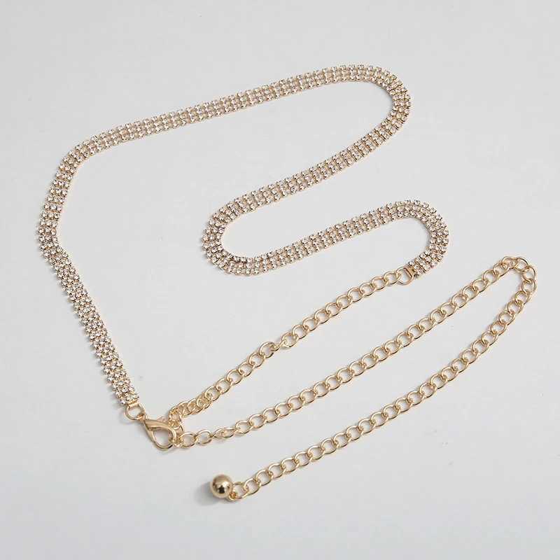 Shiny Rhinestone Women Waist Chain Belt Elegant Long Thin Adjustable Metal Chain For Lady Female Dress Coat Decorative Waistband W241228