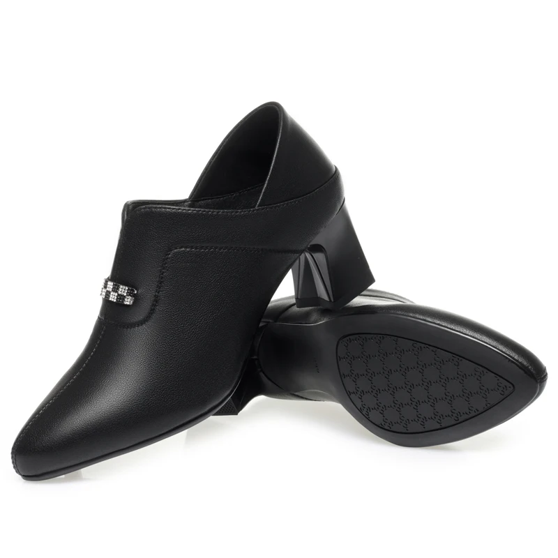 AIYUQI Women's Dress Shoes Genuine Leather Autumn Fashion Everyday Shoes Ladies Mid Heel Shiny Women's Office Shoes