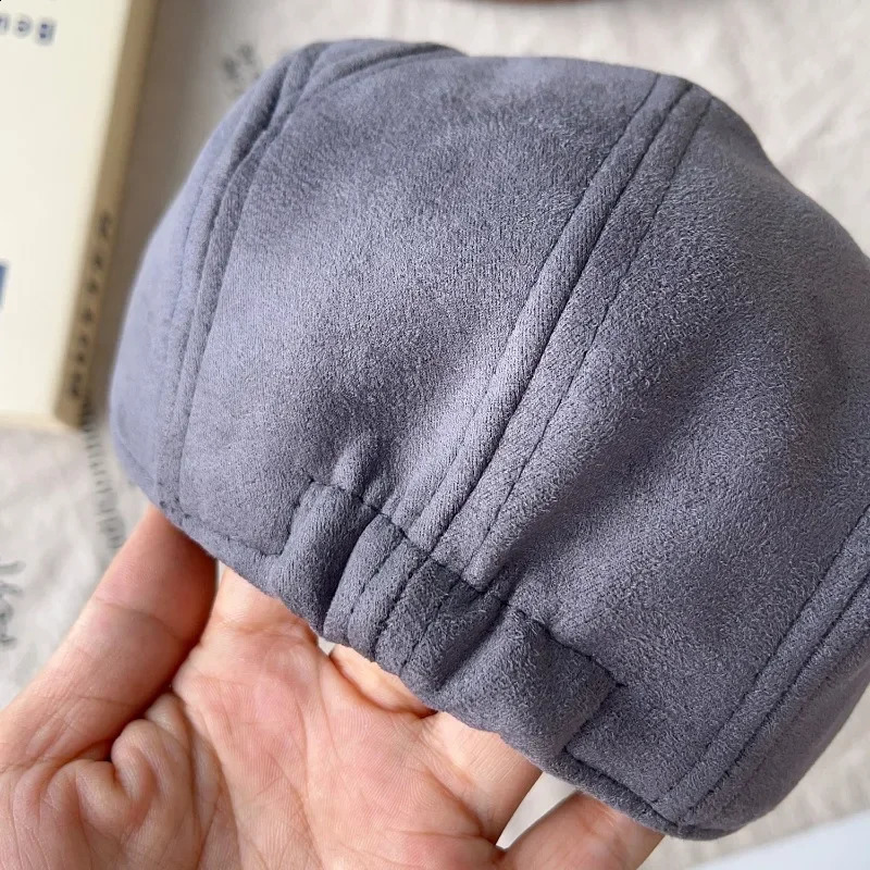 Mens suede Nap mens beret womens fashion autumn retro artist painter flat hat casual highquality s boy duckbill leather 241210
