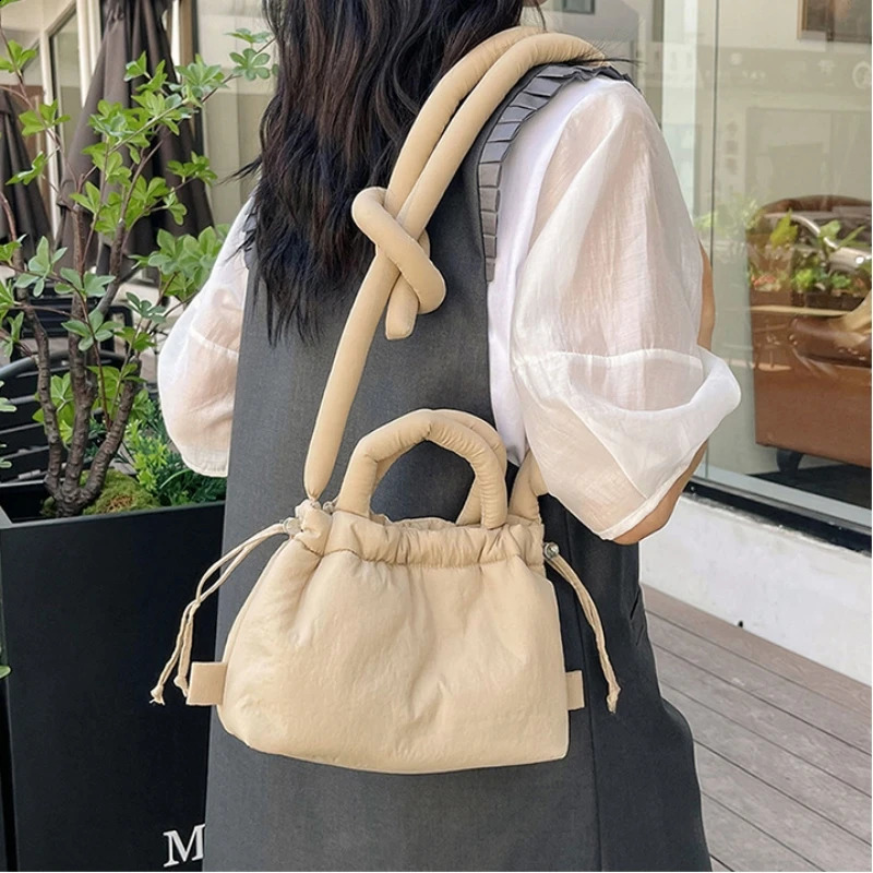Fashion Small Puffer Tote Bag Padded Women Shoulder Bags Nylon Down Cotton Crossbody Bag Mini Lady Blue Handbags 241227