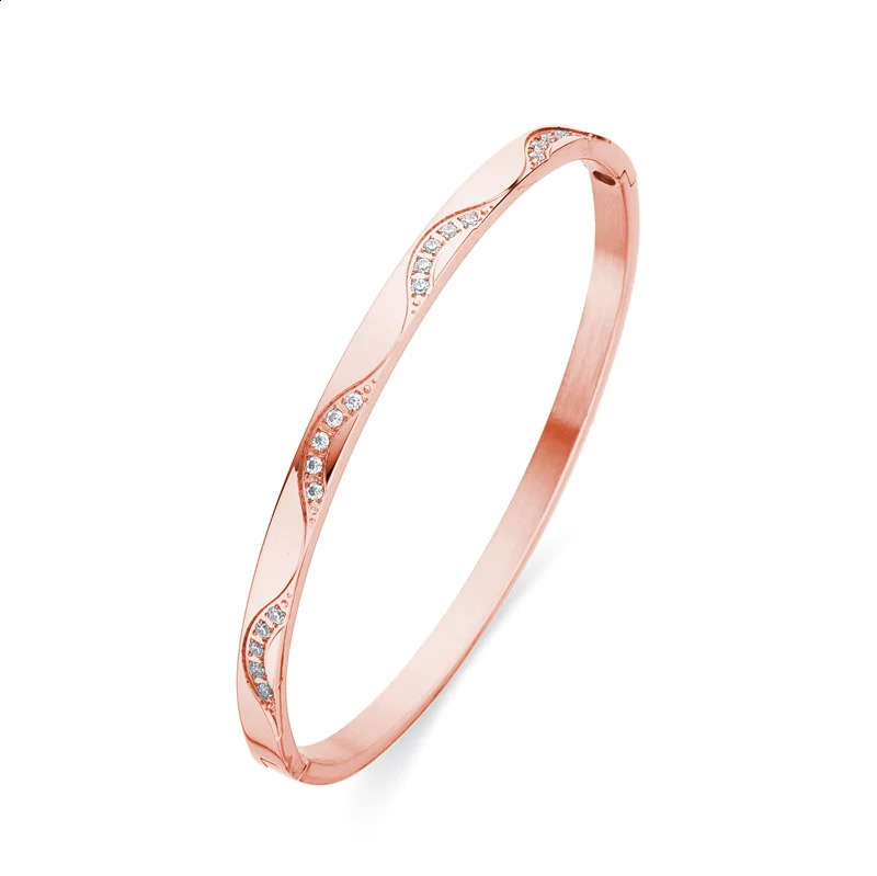 FYSARA Wave Desgin Stainless Steel Cuff Bracelets Gold Plated Fashion Jewelry Chic Flower Bangle Serpentine Chain Wedding Gifts 241227