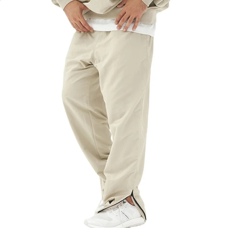 Mens Zippered Leg Casual Pants for Quick Drying Loose Straight Trouser Mens Sports and Fitness Exercise Slow Running Sweatpants Trackpants 241227