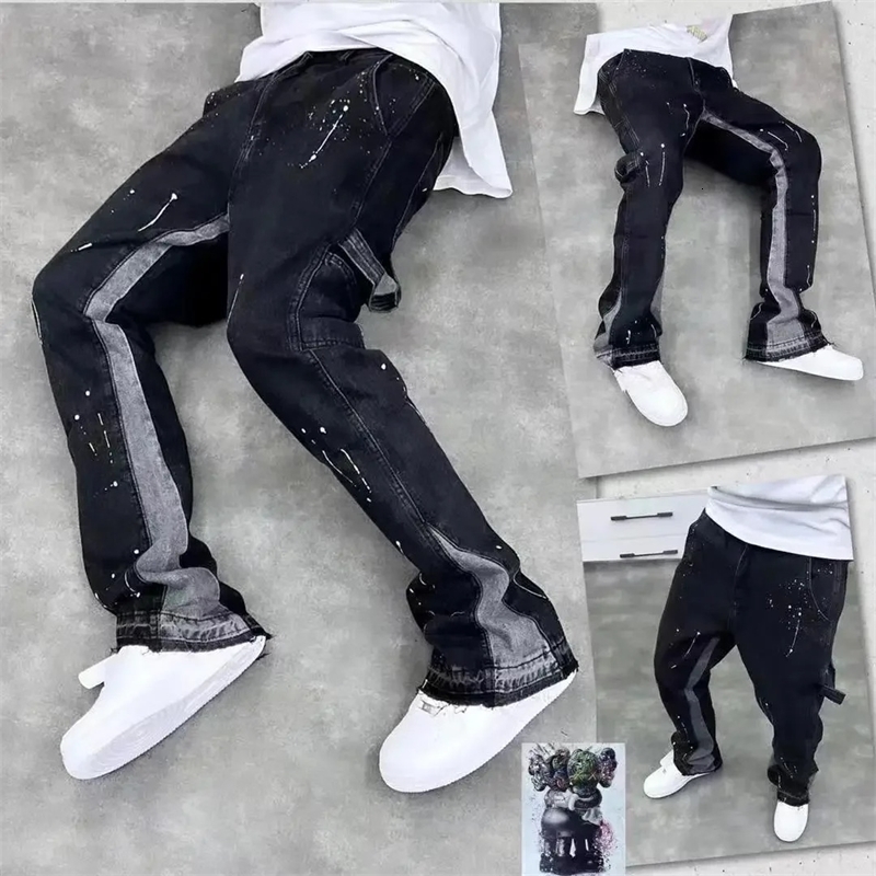 Trendy High Street Mens Jeans Loose Fit Straight Leg Casual Drag Trousers American Style Vintage Vibe Micro Flare 241225