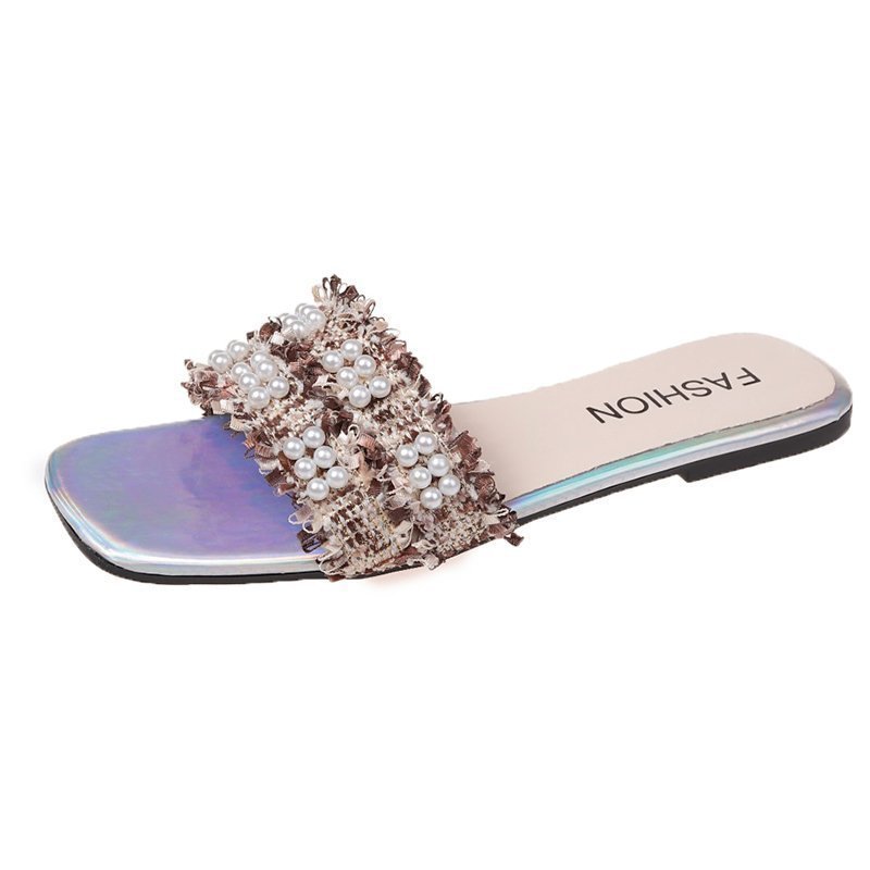 Women Slippers Pearl Design Fashion New Trendy Korean Version Flat Bottom Versatile Triple Black Beige Brown Plus Size Free shipping