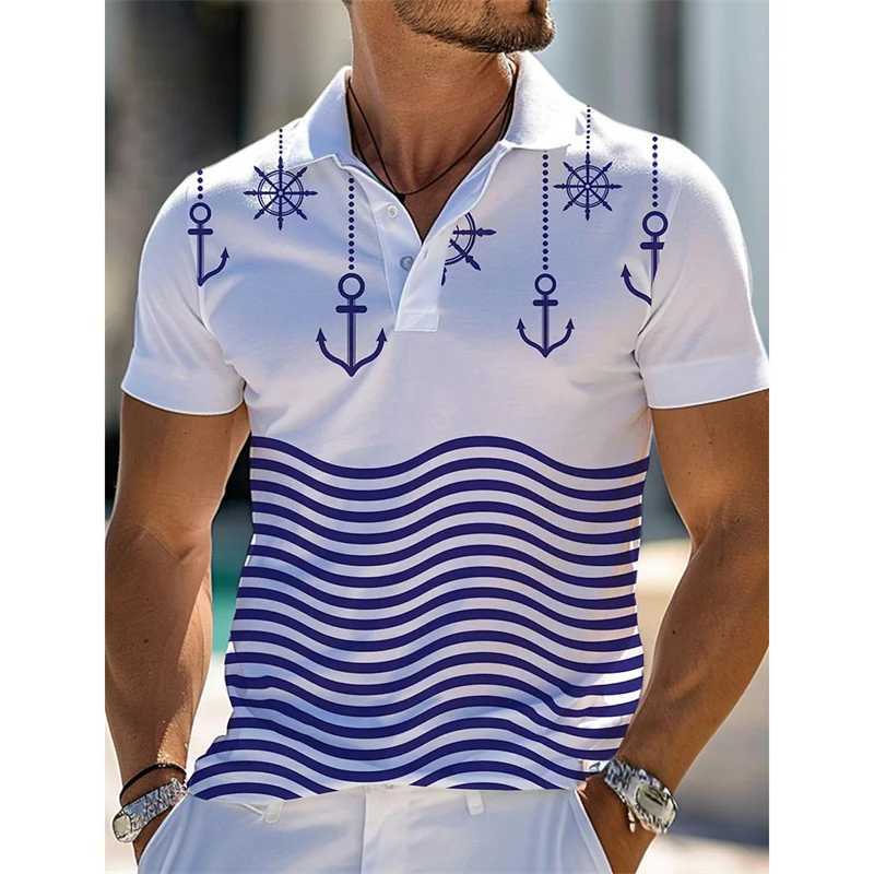 3D printed striped mens shirt shirt with colorful block pattern T-shirt summer casual lapel top loose short sleeved street T-shirt X241228