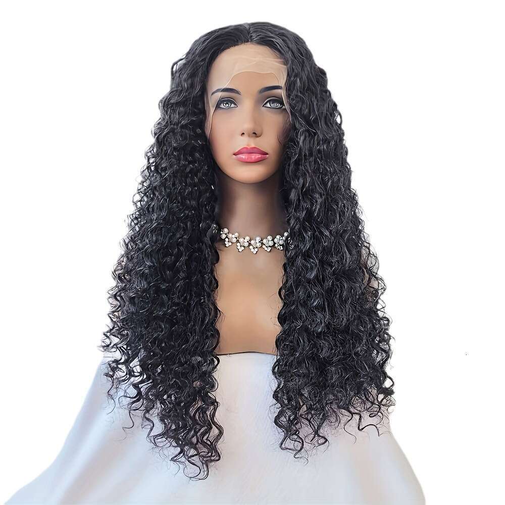 New Women's Wig, Fashionable Black Front Lace Small Curly Long Hair Headband Kq2 Kq2