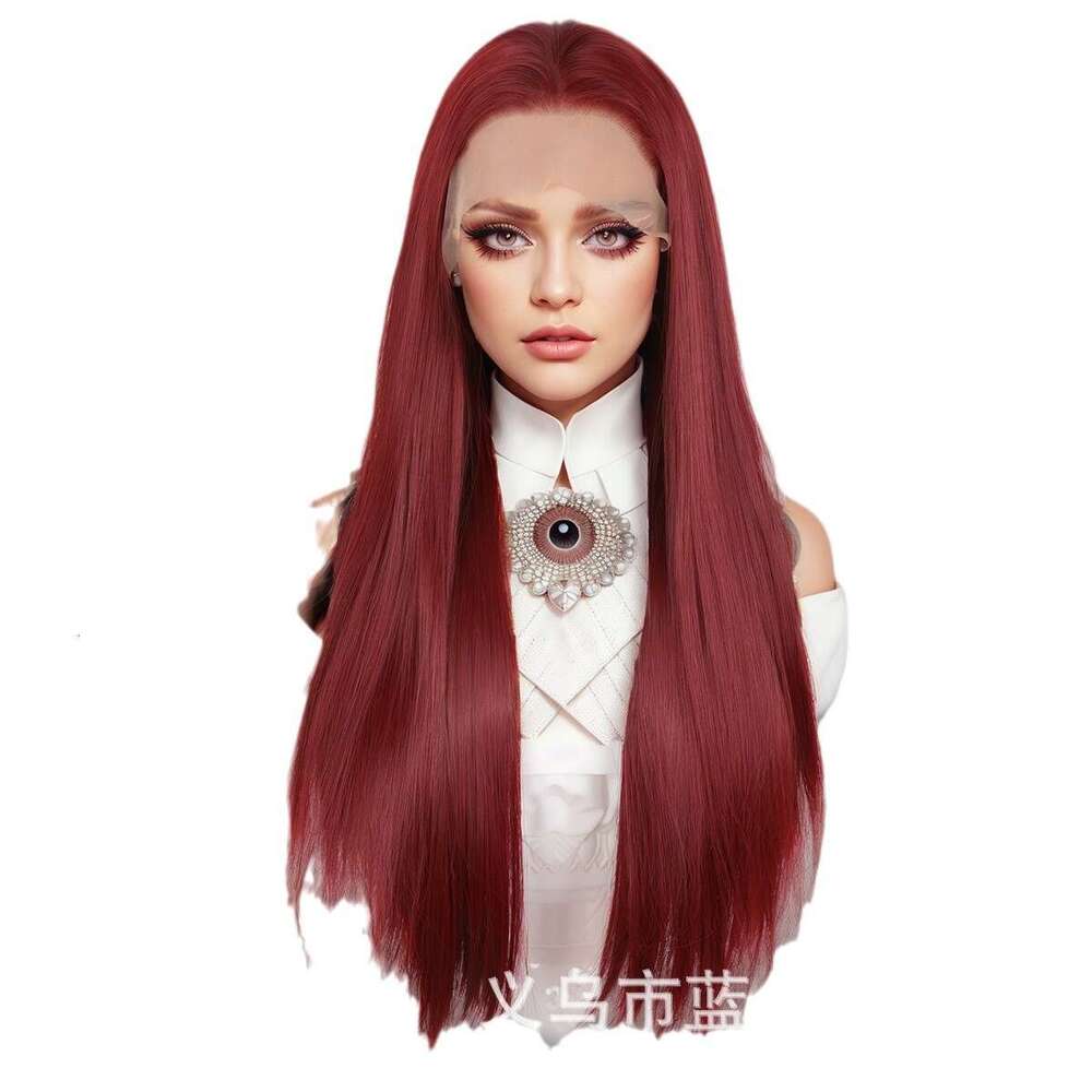 Fashionable New 28 Inch 13 * 4 Front Lace Bury Long Straight Hair With Medium Split High-Temperature Silk Synthetic Wig Kq2 Kq2