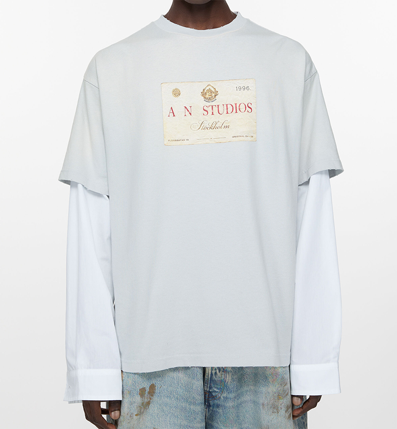 Europe 24fw Loose Letter Print Vintage Faux Two-piece Tee Long Sleeve Designer T shirt Casual Fashion Skateboard Men Women Graphic T-shirt 1228