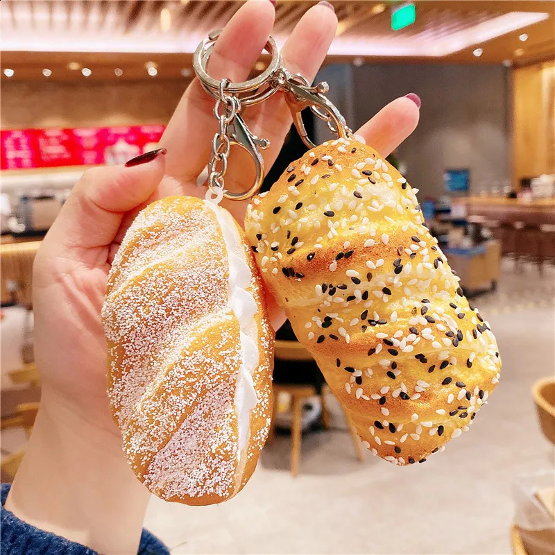 Creative simulation coconut bread keychain spoof gift decompression pinch fun bag charm personality accessories 241227