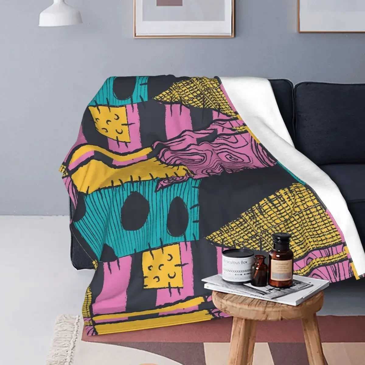 Nightmare Sewn Pattern Blanket Cover Fleece Nightmare Before Christmas Super Warm Throw Blanket for Car Sofa Couch Bedroom Quilt Z241228