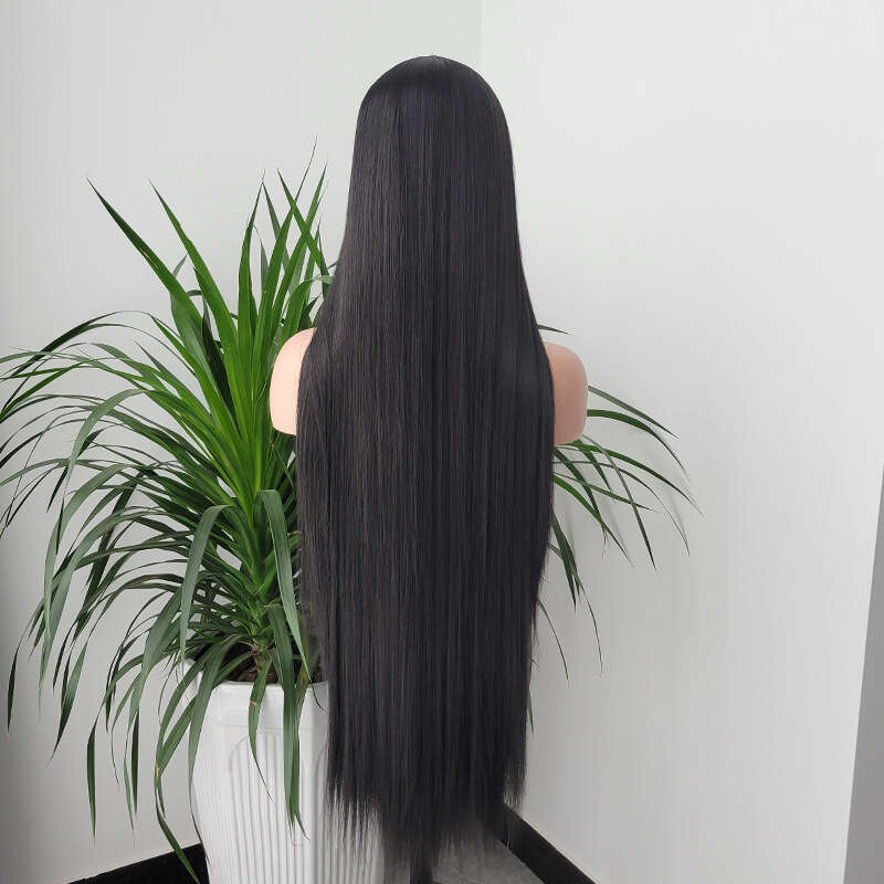 Fashionable Women's Black Long Synthetic Front Lace Wig Headband Long Straight Hair Kq2 Kq2