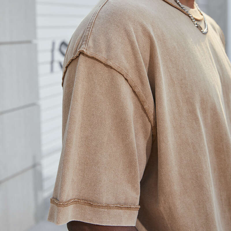 Pure cotton distressed washed with reverse stitching technology, oversized shoulder style short sleeved HIP HOP hip-hop T-shirt