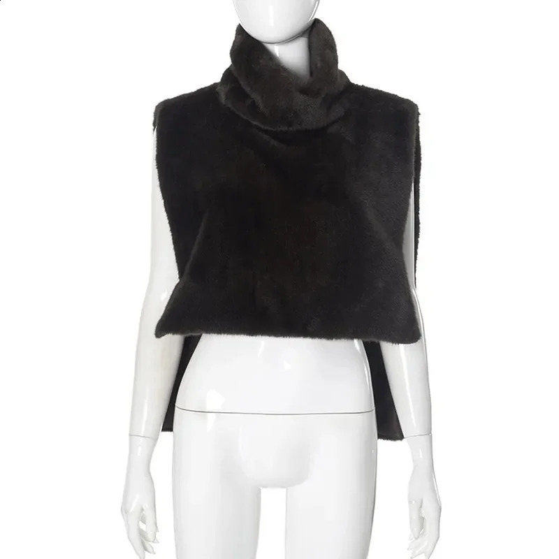 2024 Winter Solid Faux Fur Vest For Women Sleeveless High Collar Thickened Warm Jackets Female Street Allmatch Outwear 241223