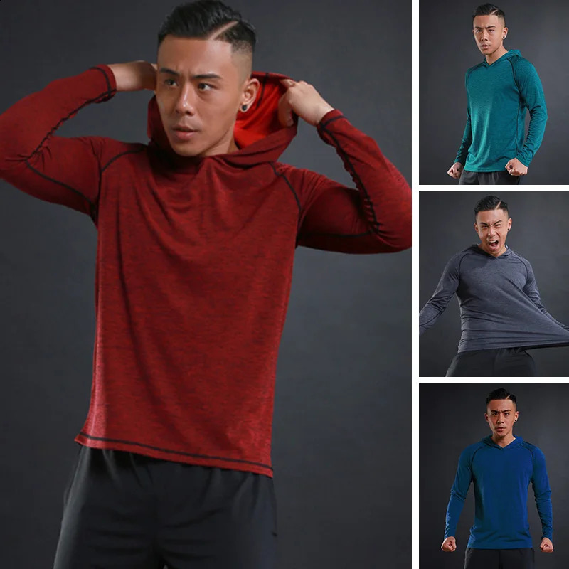 Solid Color Gym Clothing Long Sleeve Slim Fit Hooded TShirt Cotton Breathable Hoodie Mens Bodybuilding Fitness Muscle Sportwear 241223