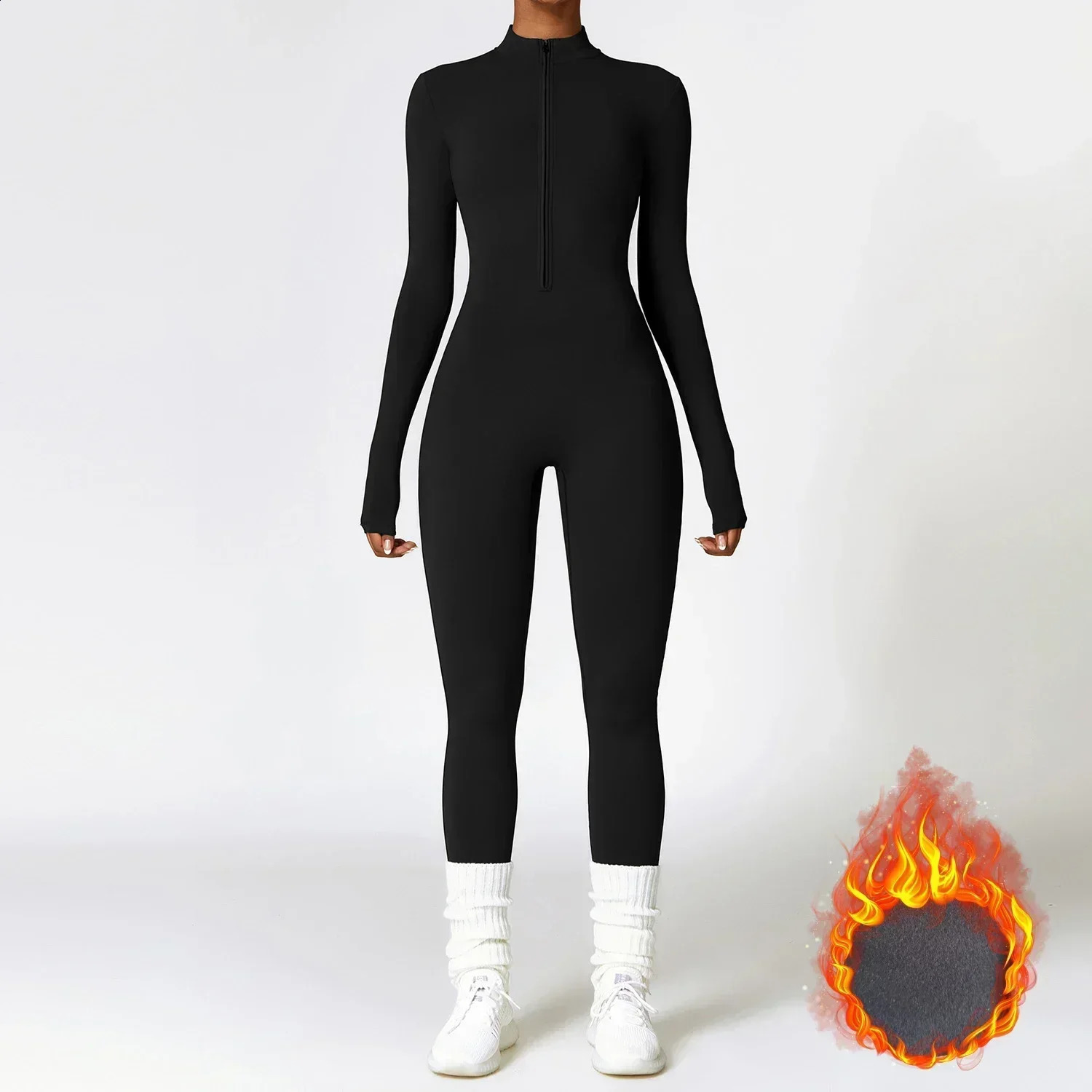 Autumn Winter Sporty Jumpsuit Women Sportswear Long Sleeve Zipper Warm Gym Fitness Overall Yoga Workout Clothes Outfit 241224