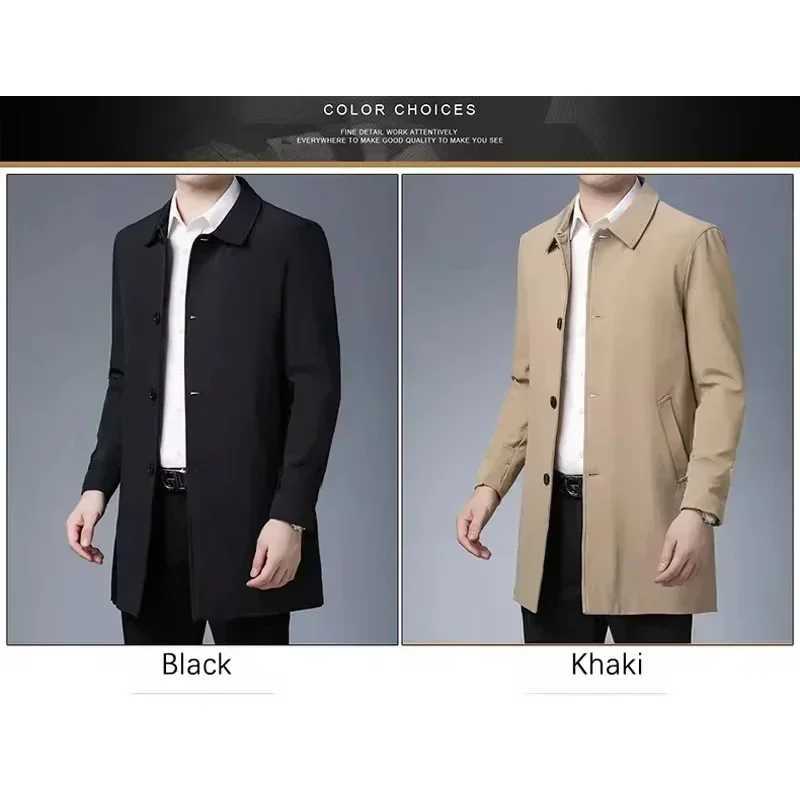 BROWON Brand Business Casual Trench Coats Men Turn-Down Collar Solid Color Long Mens Jacket 2024 Fashion Windbreaker Clothes Men W241228