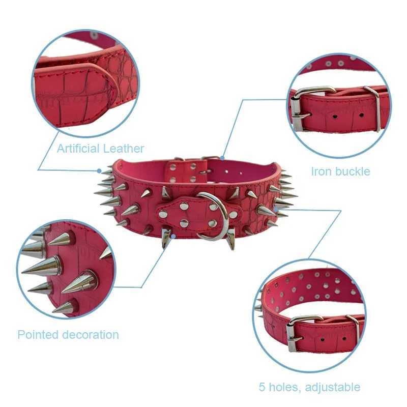 Adjustable Wide Dog Collar with Rivet PU Leather Medium Large Dog Collar Durable Necklace Adjustable Pet Necklace M241228