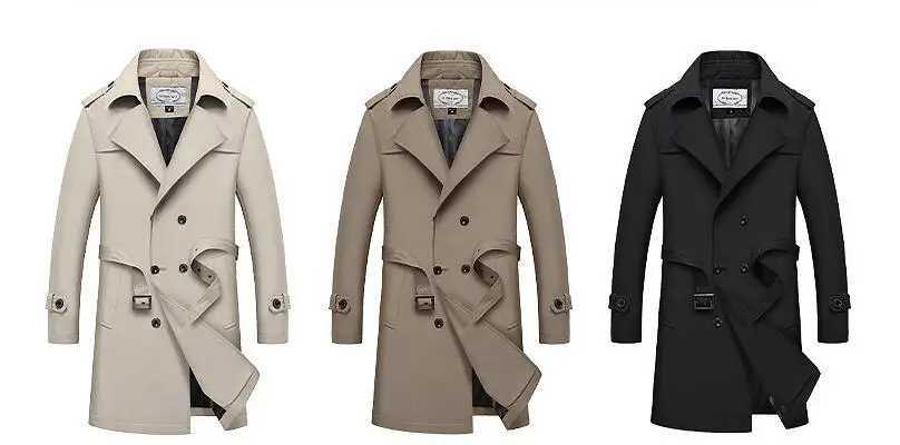 Mens X-Long Trench Jacket Male Business Casual Trenchcoat British Trench Men Slim Double Breasted Jacket W241228