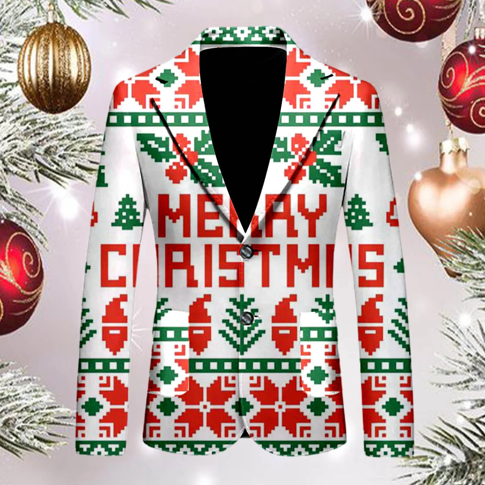 Mens Blazers Christmas Funny Cartoon Santa Snowman Printed Loose Single Breasted Casual Fashion Suit Jacket With Pockets 241227