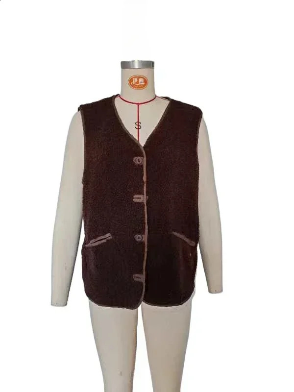 Solid Color V-neck Pocket Button Sleeveless Polar Fleece Vest Womens Fuzzy Jacket Fall Winter Casual Warm Button Down Sherpa 241227