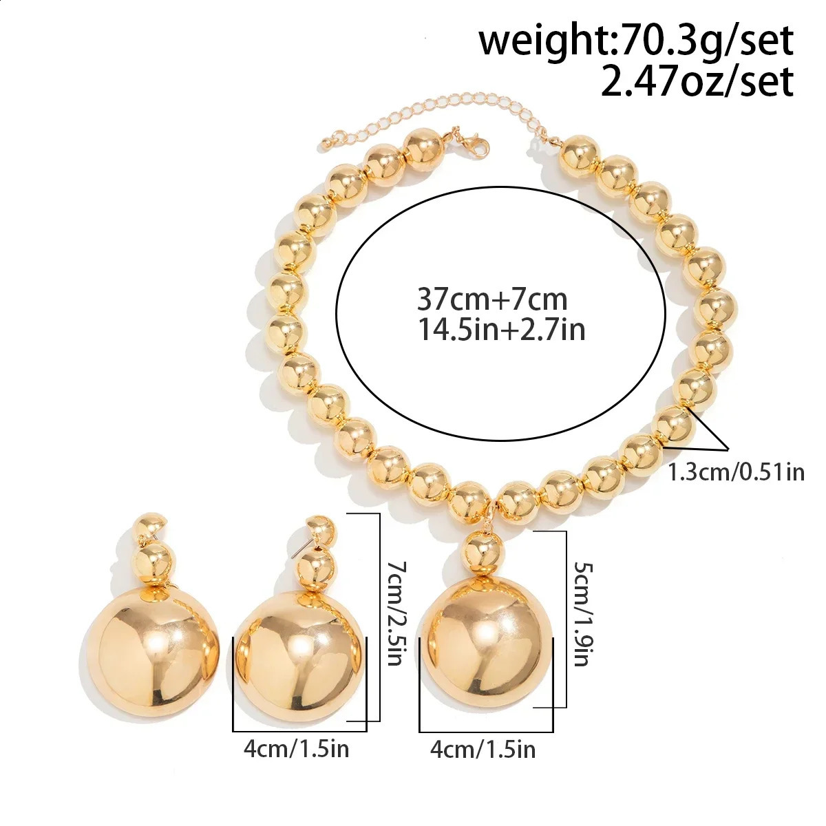 Lacteo Punk Round Beads Ball Chain With Removable Geometric Pendant Necklace Womens Jewelry Set Drop Earrings Ladies Party 241226