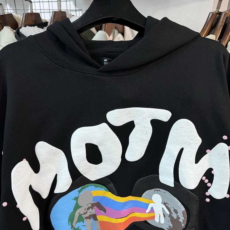Puff Foam MOTM Letters Rainbow Connect Two People CPFM Hooded Hoodie Men Women Streetwear Sweatshirts Black Pullovers X241228