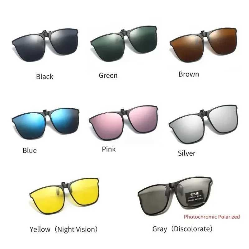 Fashion Polarized Flip-up Sunglasses Retro Big Size Square Clip-on Sunglasses Vintage Clip Glasses Night Vision Driving GogglesXJ241228